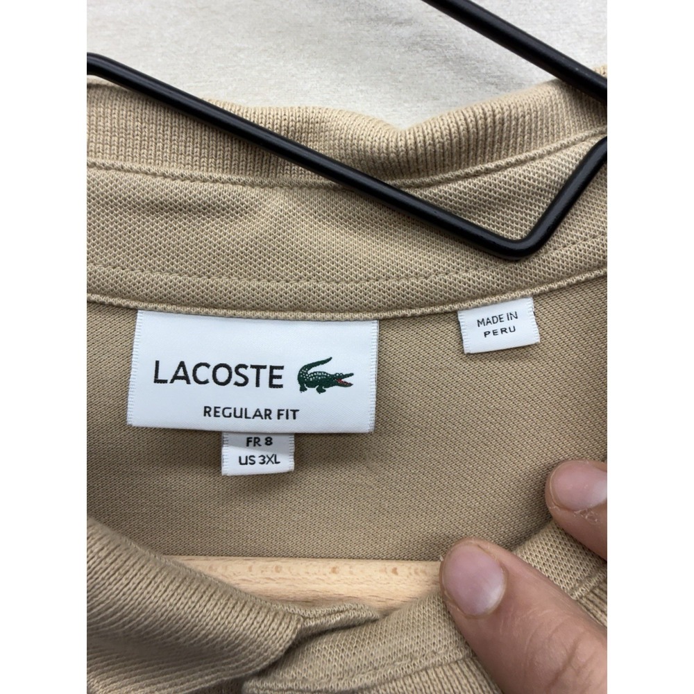 Lacoste Paris Polo Shirt Mens FR 8 US 3XL Beige Stretch Pique Hidden Placket - Picture 6 of 9